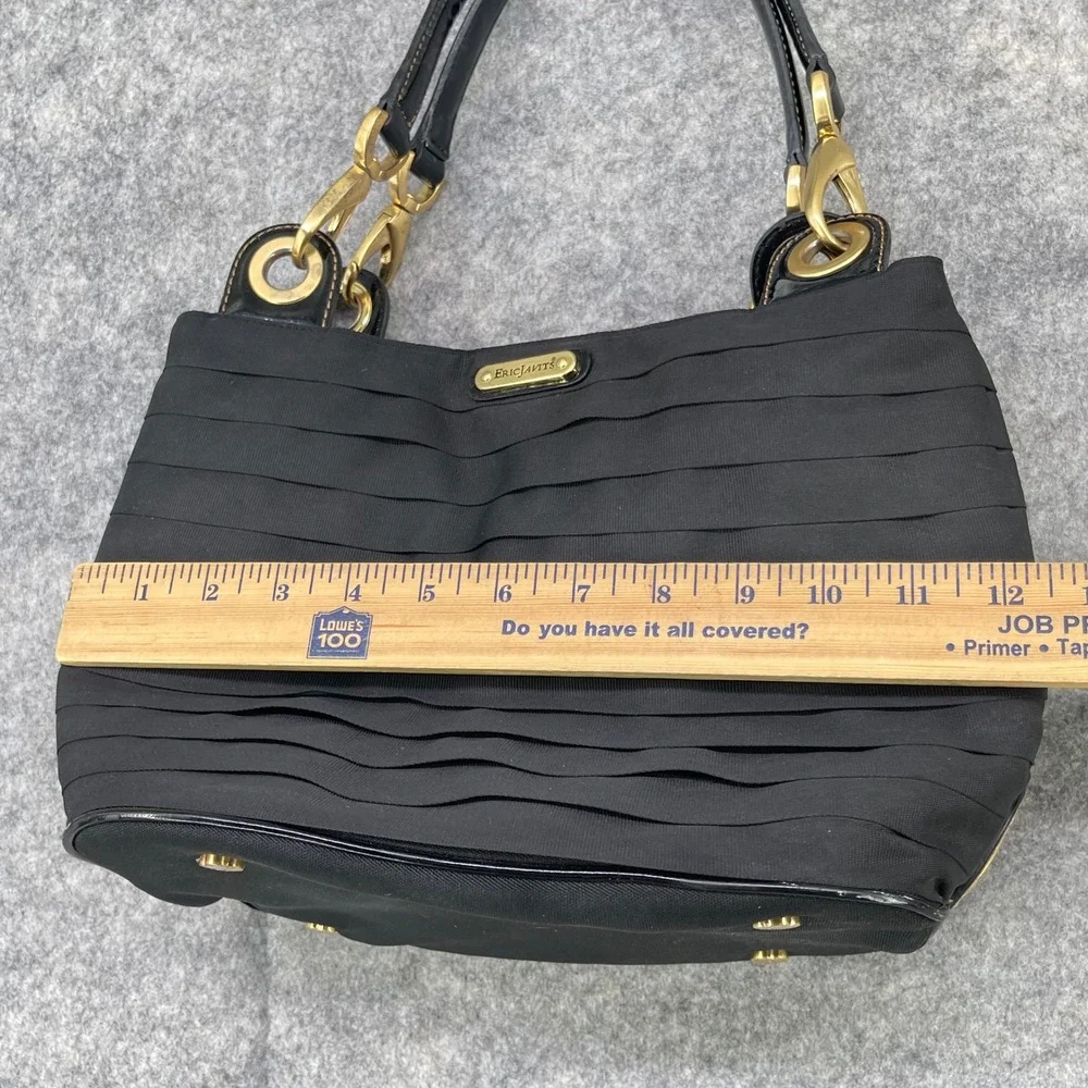 Eric‎ Javits Shoulder Bag Womens Medium Black Ribbon Tiered Gold Hardware Purse